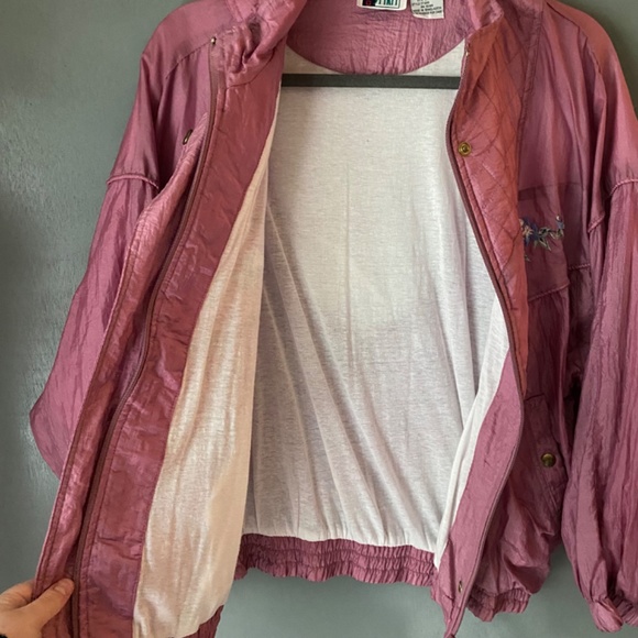 VTG BOLO SPIRIT womens L pink floral windbreaker quilted retro 90s mock neck - Picture 9 of 11